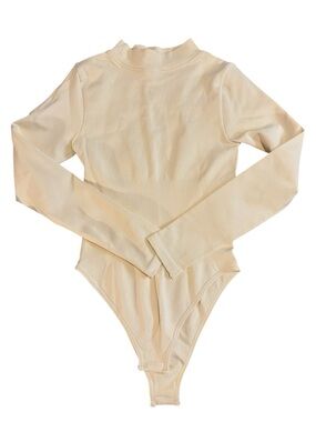 Women’s  Long-Sleeve Ribbed One-Piece Bodysuit in Cream